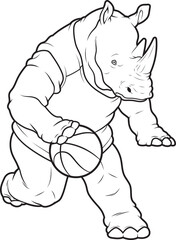 Rhino Basketball player Basketball Animal Vector Graphic Art Illustration