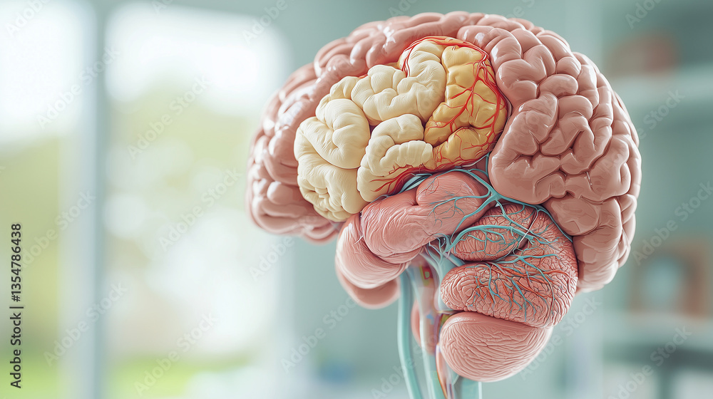 Poster insightful brain anatomy: a detailed, photorealistic view of the human brain, showcasing its complex
