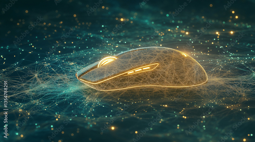 Wall mural digital mouse in cyberspace: a digital mouse floats amidst a vibrant, intricate network of luminous 