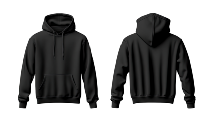 Blank black hoodie mockup.  Front and back views