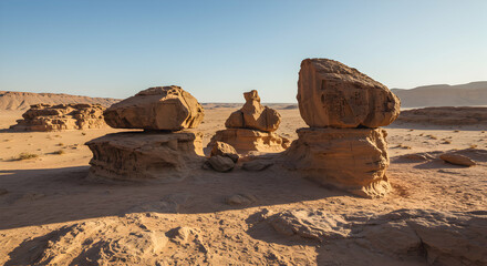 Rock Formations in Desert Landscape with Clear Blue Sky Above
