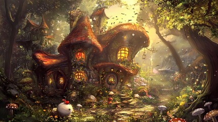 Fototapeta premium Enchanted Mushroom House in a Magical Forest
