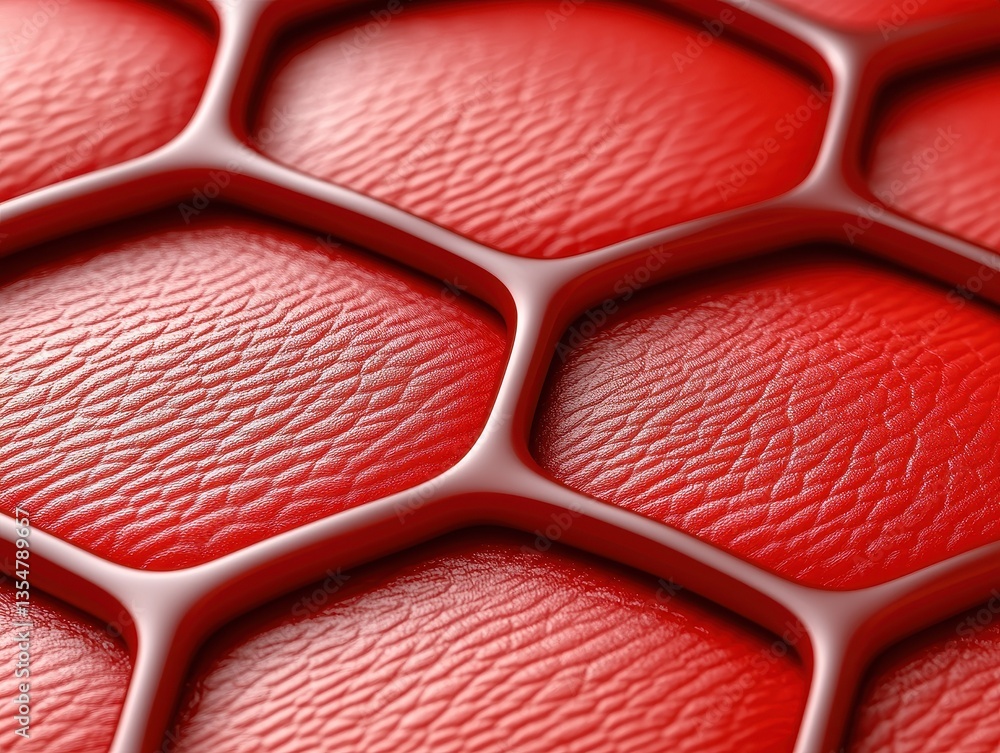 Poster A close-up view of a textured red honeycomb pattern on a surface, showcasing unique design and artistic flair.