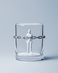 A concept image depicting a figure trapped in a glass, symbolizing feelings of confinement and restraint.