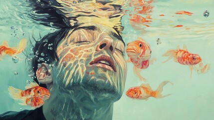 Submerged Contemplation: A Surreal Underwater Portrait