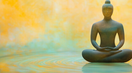Zen Meditation Statue: A serene statue of a meditating figure sits gracefully, evoking tranquility, peace, and spiritual enlightenment, capturing the essence of mindfulness.