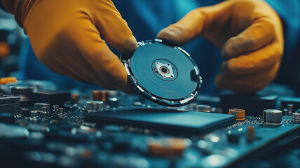 Obraz premium Laptop disassembly focusing on hard drive removal for upgrade or replacement with detailed view