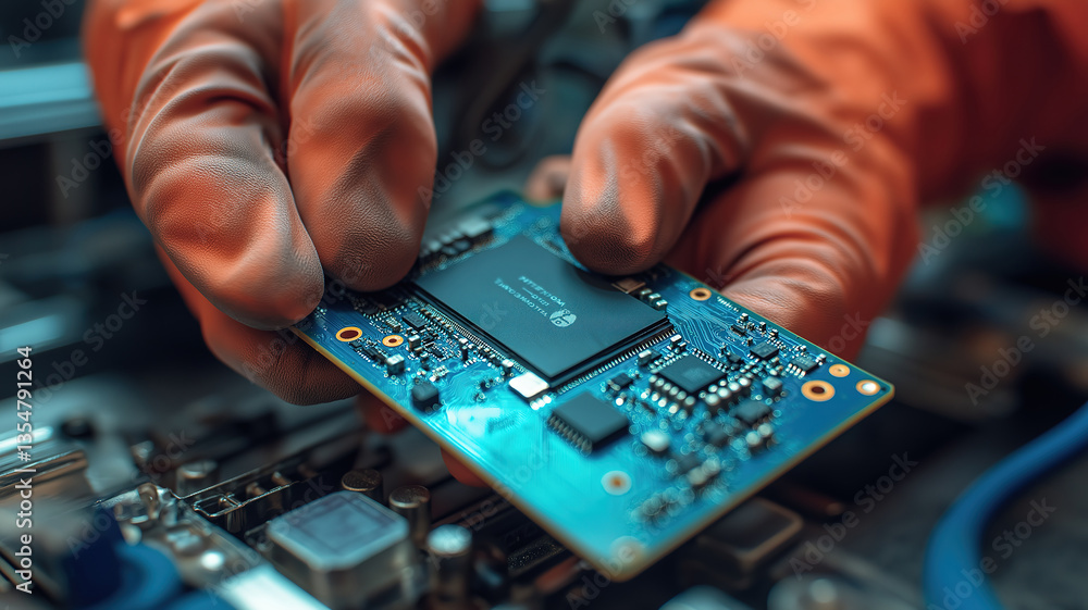 Aufkleber close-up top view of a technician installing an m.2 ssd hard drive emphasizing tech expertise