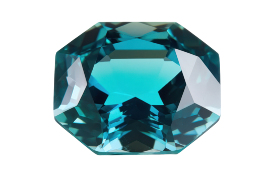 Blue gem octagon stone reflecting light isolated, jewelry design use