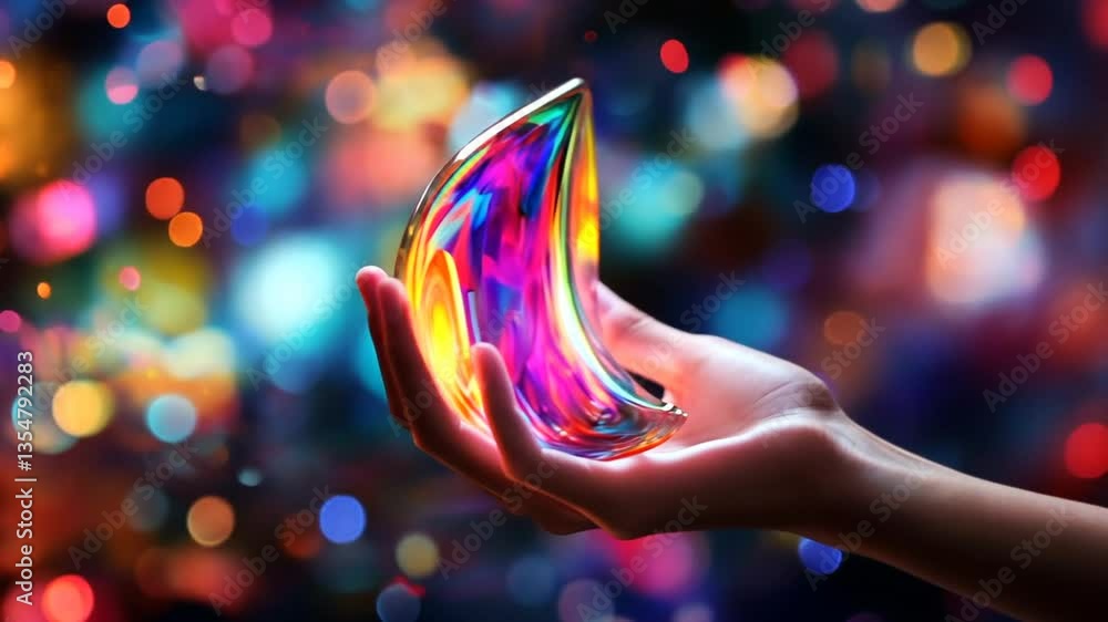 Poster hands exchanging colorful technology at a futuristic setting generative ai