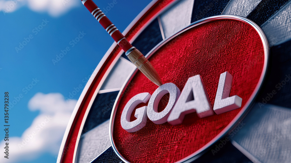 Poster a dart hitting the target with the word 'gola' symbolizing goal achievement and precision in gaming.