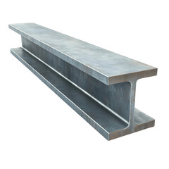 A steel I-beam with a sleek design, featuring a flat top and bottom with vertical webbing for structural support, Transparent Background.