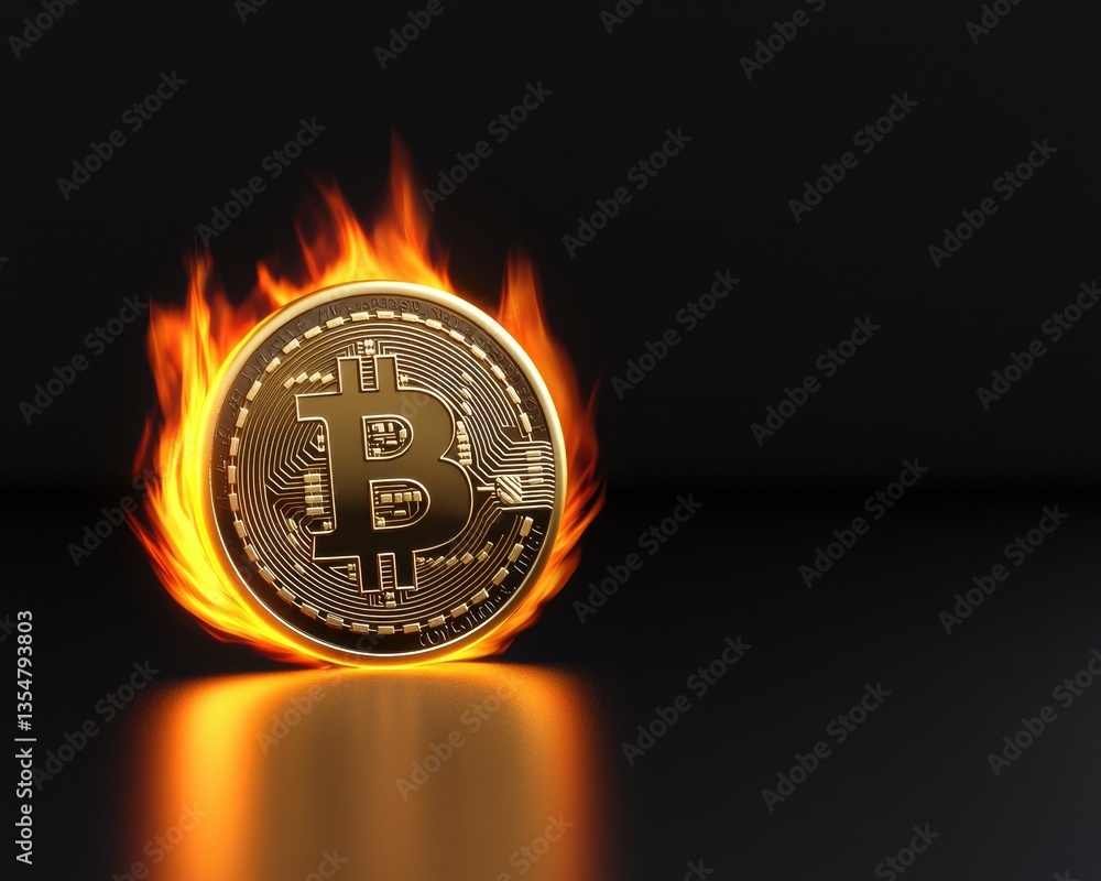 Aufkleber a dynamic representation of bitcoin on fire, symbolizing the volatility and excitement of the crypto