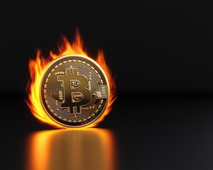 A dynamic representation of Bitcoin on fire, symbolizing the volatility and excitement of the cryptocurrency market.