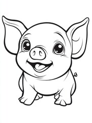 This adorable illustration features a cute cartoon piglet with big expressive eyes and a joyful smile, ideal for conveying happiness and playfulness in design projects.