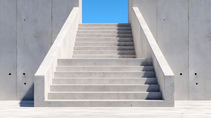 Concrete Stairway and Walls in a Modern Architectural Design with Bright Blue Sky