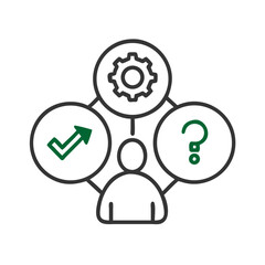 Decision-making process icon with gear and checkmark