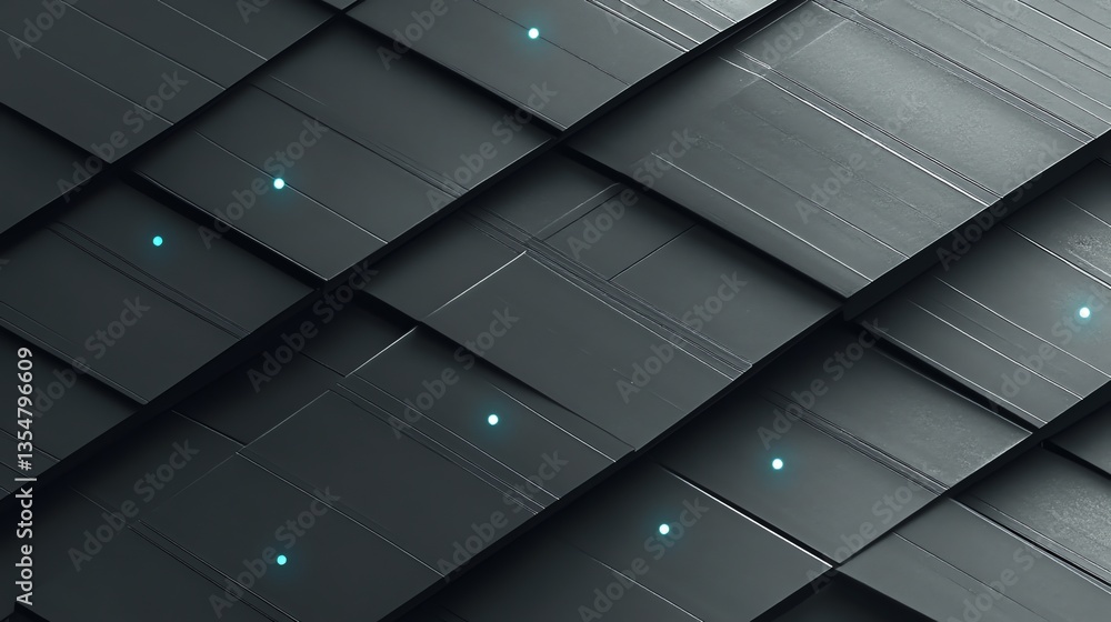 Poster dark geometric tiles with glowing points modern abstract technological background