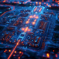 Obraz premium Majestic aerial airport scene with neon effect high resolution picture