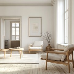 Cozy Scandinavian living room featuring minimalist design with natural light and elegant furnishings Generative AI