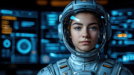 Astronaut woman stares intensely