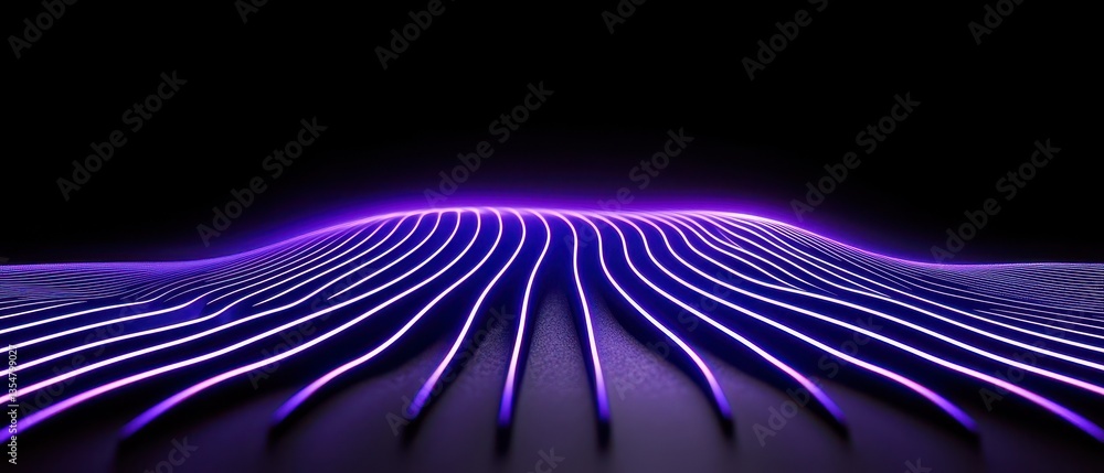 Poster a mesmerizing abstract design featuring undulating lines illuminated in vibrant purple against a dar