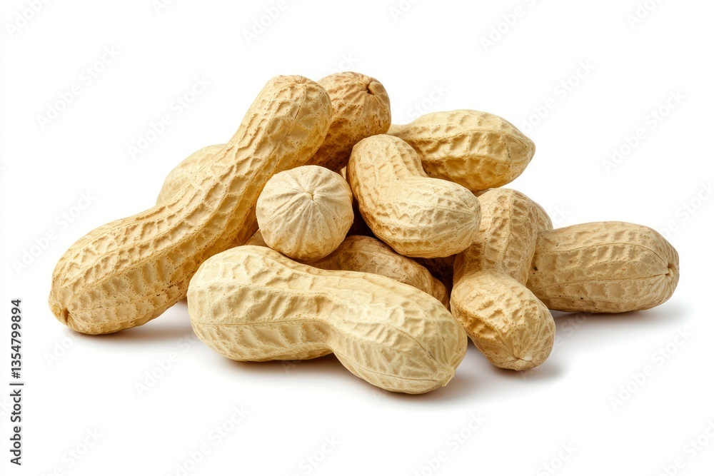 Poster pile of raw peanuts in shells isolated on white background