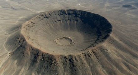 Aerial View of Massive Desert Crater Landscape with Unique Geological Formation