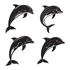 Obraz premium Dolphin icon. Dolphin silhouette on white background PrintA silhouette dolphin black and white logo vector clip art Dolphin icon. Black silhouette of a dolphin. Dolphin symbol. Vector illustration