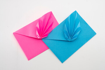 Paper envelope made of paper on a white background. Origami. Paper crafts