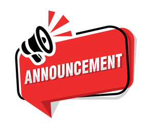 Announcement for important message. Modern label with megaphone and copy space for you text . Vector on transparent background
