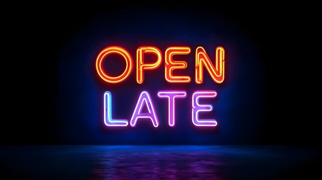 OPEN LATE Neon sign in the middle of the night streets