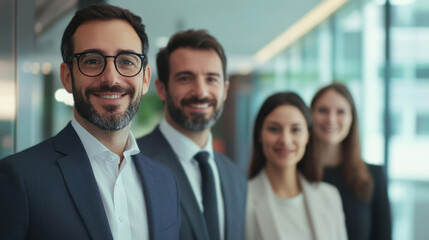 Obraz premium Professional businesspeople smiling in modern office setting