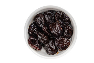 Dried prunes drained smoked plum delicious gourmet food background on the table rustic food top view copy space keto and paleo diet vegetarian and vegan food