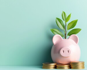 A piggy bank with a small plant growing from it, symbolizing savings and financial growth.