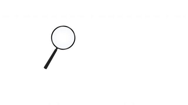 Seamless loop black magnifying glass motion animation moving left and right on a white background. Perfect for video editing, motion graphics, search concepts, investigation, and digital projects.