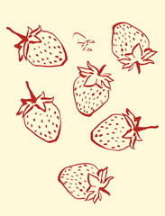 Doodle style strawberry poster.Yellow strawberry postcard in the style of Dolce Vita