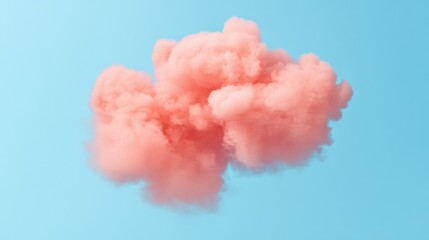 A fluffy cloud of coral color against a light blue background