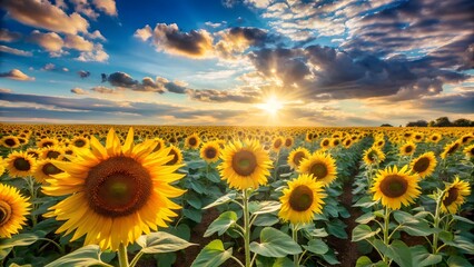Fototapeta premium sunflower field with blue sky