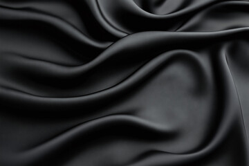 Obraz premium Luxurious black silk fabric with soft folds and smooth texture, creating elegant and minimalist aesthetic. Perfect for fashion or interior design projects