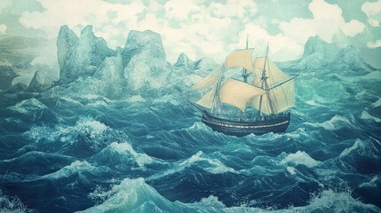 Obraz premium Vintage Sailing Ship on a Stormy Sea