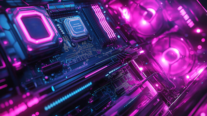 Obraz premium A high-performance computer build with glowing components representing advanced technology and digital power