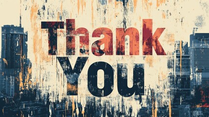 Artistic depiction of a grunge-style "Thank You" message, merging urban elements and vibrant colors for a powerful expression of gratitude and appreciation in contemporary art.
