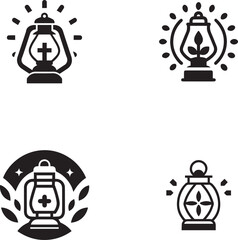 Minimal Doodle Vector Logo of Lantern with Mental Health Symbol and Hopeful Elements on White Background.