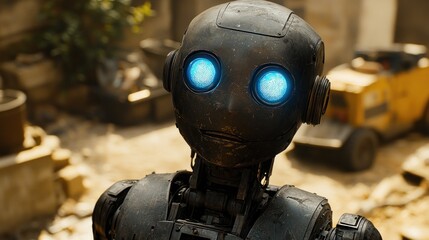 Rusty robot, glowing eyes