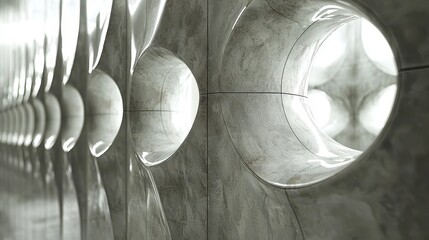 Dimensional architectural perspective with repetitive curvilinear elements