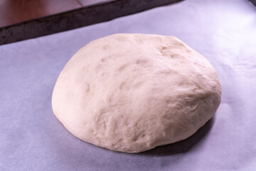 Yeast dough in a bowl.  Cooking process. Selective focus