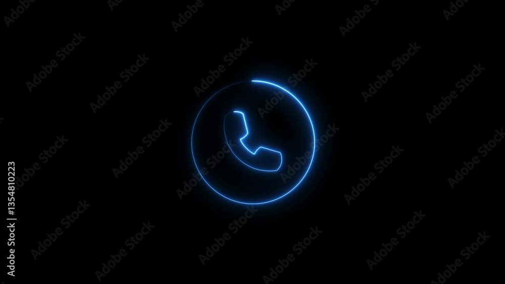 Poster glowing neon incoming calling icon concept animation.call answer. phone dial symbol. phone interface