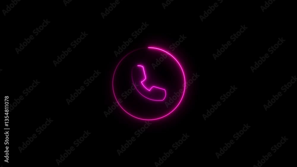 Poster glowing neon incoming calling icon concept animation.call answer. phone dial symbol. phone interface