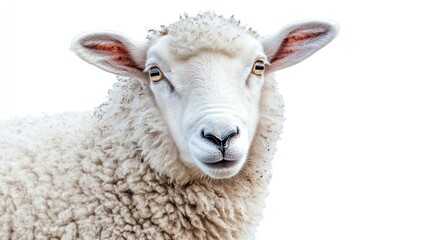 Close-up of a sheep against white background. Possible use Animal portrait, farm animal, stock photo